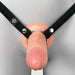 The Fantasy X-Tensions Elite Hollow 8 Inch Silicone Dildo & Strap-On Harness - Vanilla by Pipedream Products is a natural skin-tone prosthetic penis crafted from realistic-feeling silicone. It includes a harness with black straps and metal hardware that secures the dildo effectively in place, offering an effective solution for erectile dysfunction when worn on a mannequin.