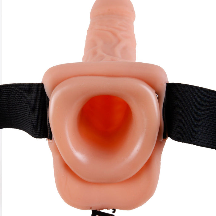 Fetish Fantasy Hollow Strap On Dildo with Balls 9 inches - Beige view of the entrance