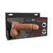 Here is a product image of the Fetish Fantasy Vibrating 7 Inch Hollow Dildo with Balls and Strap-on Harness with Remote by Pipedream Products. The package displays a caramel-colored, realistically designed 7-inch hollow dildo, complete with an elastic harness. It features powerful vibrations and is rechargeable. The set also includes a remote control.