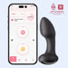 A smartphone shows the control app next to the sleek, black Frenzy Pressure Sensing App-Controlled Butt Plug. Text highlights its app-enabled interactive features. The light background and pink accents add a playful vibe.