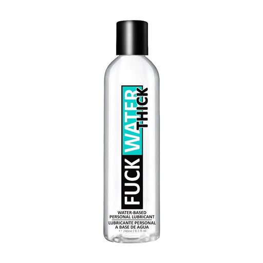 The 240ml Fuck Water Thick Cushioning Water Based Lubricant comes in a clear bottle with a black cap, bold blue "WATER" text, and features an ultra-thick, body-safe formula.