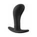 The Fun Factory Bootie Medium Silicone Anal & Prostate Plug by Fun Factory is a black silicone plug featuring a curved, bulbous shape and a T-shaped base for safe use. Its smooth silicone surface enhances comfort, while the sleek, modern design ensures it's perfect for prostate fun.