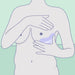 An illustration of a person performing a breast self-exam with ergonomic design techniques, similar to the thoughtful design of the Fun Factory Laya 3 Lay On Humping Vibrator - Sage Green. The person uses their hand to feel their breast tissue, checking for any lumps or abnormalities. The background is light green, reminiscent of the soothing sage green color of the Fun Factory product, emphasizing the importance of regular self-exams for breast health.