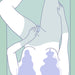 Illustration of a person lying down on a flat surface. The bottom half of the body is shaded in a blue tone, while the hands are positioned over the midsection. The background is a soft teal color. The image has minimalist and abstract features, showcasing an ergonomic design reminiscent of Fun Factory's Laya 3 Lay On Humping Vibrator in Sage Green, known for its body-safe silicone appeal.