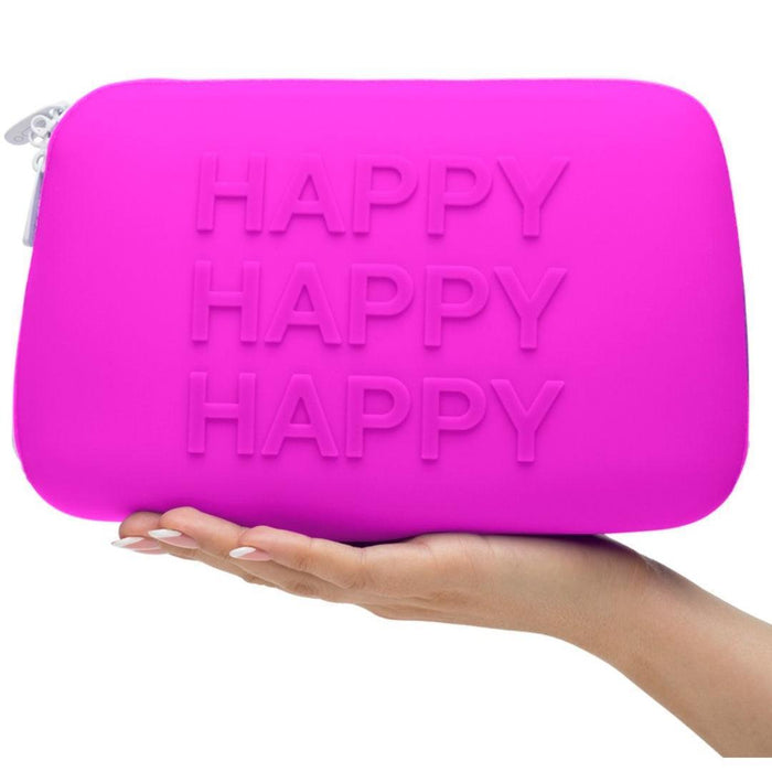 Happy Rabbit HAPPY Large Silicone Zipper Storage Case held in a hand