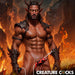 A man with horns and a monster tattoo sleeve stands before flames, embodying the fantasy and intrigue of the Hell Hound Canine Squirting Penis Enhancer.