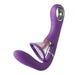 The Her Ultimate Pleasure Pro Licking Sucking G-Spot Vibrator from Pipedream Products is a purple, C-shaped adult toy specifically designed for g-spot stimulation. It features a bulbous end for internal pleasure and integrates a small, transparent suction cup with a pink tongue-like structure to mimic the sensation of oral sex. Silver accents and control buttons add an elegant touch to the design.