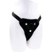 Black adjustable Sportsheets harness on a white mannequin torso.