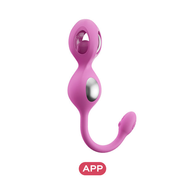 The Elektra App-Controlled E-Stim Kegel Training Set for Pelvic Floor is a pink, flexible wearable vibrator with a curved design and silver accent—ideal for discreet pelvic floor exercise and pleasure, remotely controlled via app.