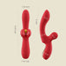 The Fortexa Kinky Finger Rabbit Vibrator with App Control is a red silicone G-spot toy with a curved design for targeted clitoral stimulation, measuring 9.45" and 5" in length, diameters from 1.06" to 1.89", shown in two views.