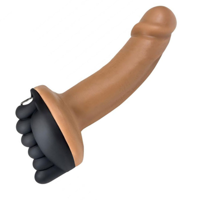 Honeybunch Textured Dildo Base with Vibrator Pocket for Harness Play - Black on dildo - not included