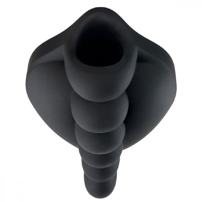 Honeybunch Textured Dildo Base with Vibrator Pocket for Harness Play - Black without bullet