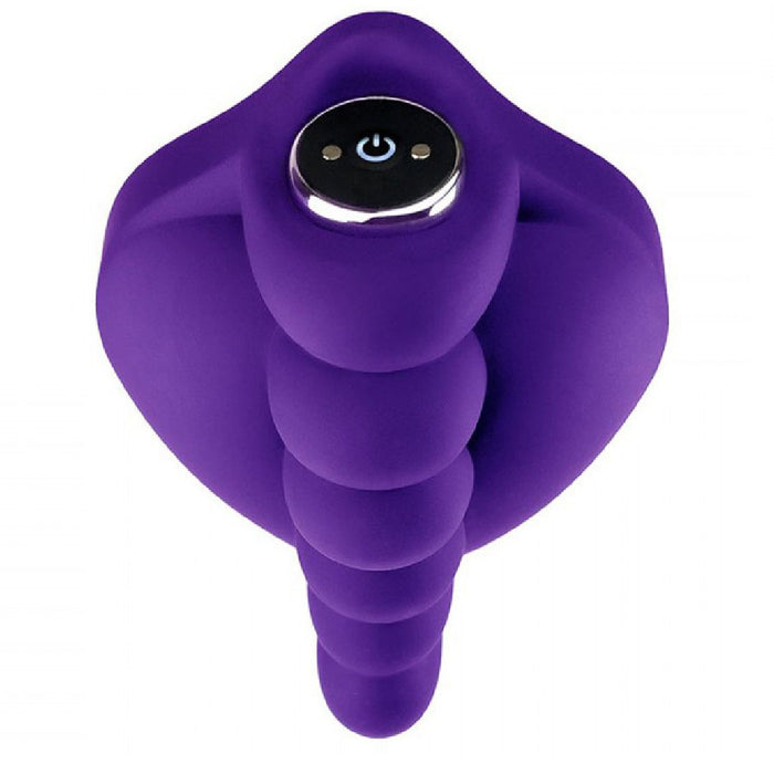 Honeybunch Textured Dildo Base with Vibrator Pocket for Harness Play - Purple with vibe inside - not included