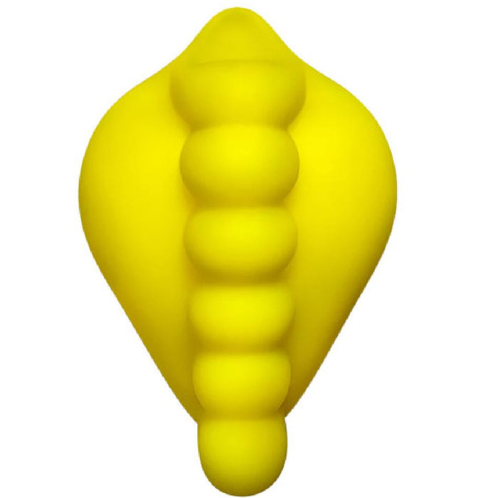 Abstract Bananapants textured yellow 3d shape with a symmetric, ribbed design, reminiscent of a stylized leaf or a grind stimulation piece.