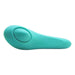 The Hot Octopuss Pulse Queen Oscillating Waterproof Vibrator is a teal, smooth, oval-shaped personal massager with a curved design made from premium silicone. It includes a circular indentation on the top surface, likely indicating a control button. The streamlined and ergonomic PULSE QUEEN utilizes PulsePlate Technology for comfortable use.