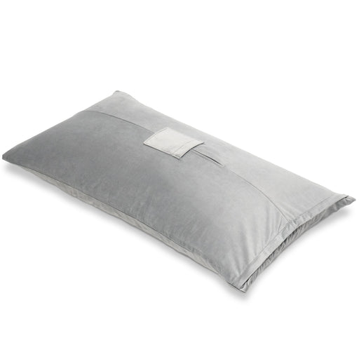 The Liberator Humphrey Pillow-Style Sex Toy Mount is a rectangular, light gray ergonomic pillow with a smooth cover and a small pocket on top, designed for hands-free pleasure. Shown here on a white background.