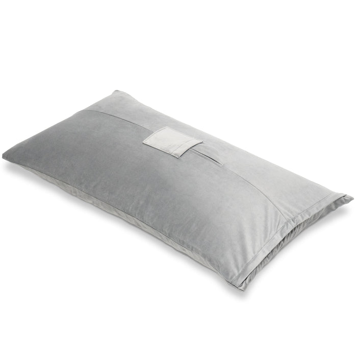 The Liberator Humphrey Pillow-Style Sex Toy Mount is a rectangular, light gray ergonomic pillow with a smooth cover and a small pocket on top, designed for hands-free pleasure. Shown here on a white background.
