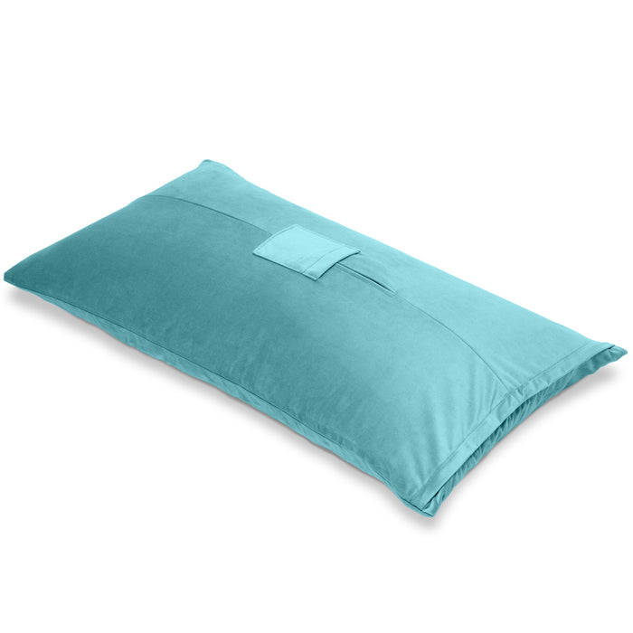 The Liberator Humphrey Pillow-Style Sex Toy Mount is a rectangular teal pillow with a smooth cover and center pocket, designed for ergonomic, hands-free pleasure.