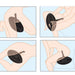 Illustration showing four seated positions using a black handheld device near the upper thigh, demonstrating various uses and angles with an Inflatable Love Ball Ride on Sex Cushion with Dildo Mount.