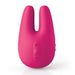 The JimmyJane Form 2 Pro Dual Motor External Vibrator - Pink by Pipedream Products is a pink, handheld, rabbit-shaped personal massager with dual motors and two prongs. The front features a vertical control panel with plus and minus buttons and an indented area. With a smooth surface and 25 vibration modes, the device boasts an ergonomic and flexible design for optimal use.