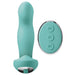 The Jimmyjane Pulsus Hands-Free G-Spot Fingering Vibrator with Remote - Teal by Pipedream Products is a teal-colored curved adult toy equipped with dual vibrating motors and a matching three-button oval remote with a chrome border. The vibrator features a flared base designed to enhance G-spot orgasms.