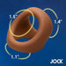 The JOCK Silicone Cock & Ball Ring Medium Skin Tone features three circular openings (1.5", 1.4", and 1.1") for customizable support. The product is brown, set against a blue background with "JOCK" in the bottom right corner.