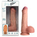 Package display and standalone view of a Curve Toys Jock Uncut Dual Density Silicone 8.7 Inch Dildo with Balls - Vanilla with a suction cup base.