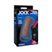 The Jock Vibrating Penis Sleeve and Support with Remote - Chocolate is packaged to showcase its body-safe silicone design, 3 speeds, 7 vibration patterns, USB rechargeability, and remote-control operation.