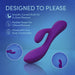 The Fever Dream Beginner G-Spot Rabbit Vibrator, shown on a blue background, features a smooth purple curved shaft for G-spot stimulation and a flexible external teaser for clitoral pleasure. Design highlights comfort and beginner-friendly use.