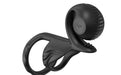The Jovi Constant Contact Vibrating Couples Cock Ring with Remote boasts a sleek black ergonomic design, resembling a looped structure with a rounded tip and textured grip. Made of matte material, it offers smooth curves for enhanced clitoral stimulation.