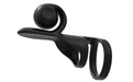 A black ergonomic massage tool with a spiral-textured rolling ball end and curved handle for hand-held use, similar to the Jovi Constant Contact Vibrating Couples Cock Ring with Remote.