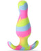 The Kaleido Silicone Beginner's Butt Plug by Blush is a colorful silicone butt plug with a curved base for easy handling, ideal for anal beginners. Made from smooth, platinum-cured silicone, it features bright swirls of pink, green, blue, and yellow. Its ergonomic design ensures comfort and pleasure while being easy to clean.