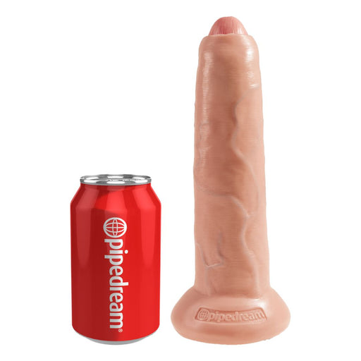 King Cock Uncut 9 Inch Suction Cup Dildo with Moving Foreskin - Vanilla