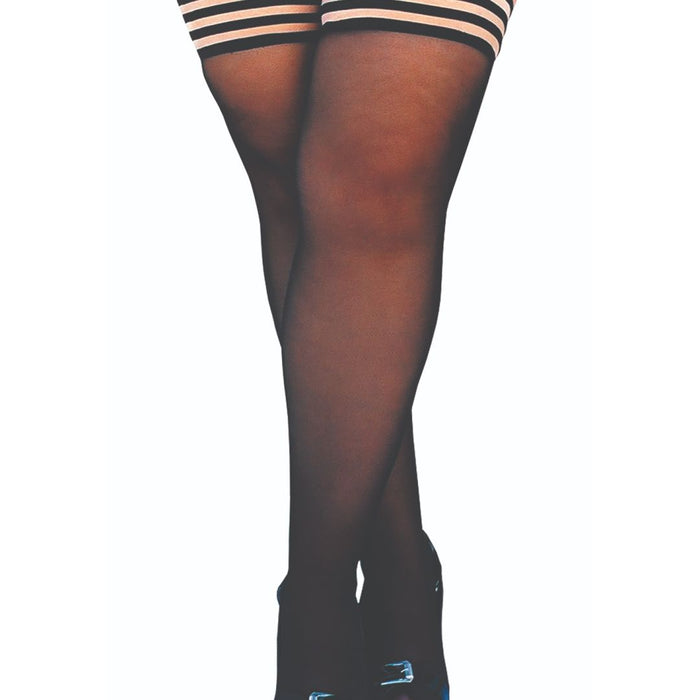 Kix'ies Taylor Silky Sheer Black Fishnet Thigh Highs (sizes A-D) plus size legs