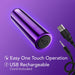 Introducing the Kool Vibes Rechargeable Mini Bullet by Blush— an elegant, metallic purple cylindrical bullet vibe featuring a single power button on one end. This travel-friendly device comes with a USB charging cord and operates with whisper-quiet precision. Text on the purple gradient background reads "Easy One Touch Operation" and "USB Rechargeable, Cord Included.