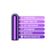 The Kool Vibes Rechargeable Mini Bullet - Purple by Blush is showcased, featuring its sleek design with rounded ends and text detailing its attributes: "10 Vibration Modes: 5 Speeds & 5 Patterns, Discreet Pocket Sized, Easy 1 Touch Operation, USB Rechargeable, Whisper Quiet, Body Safe & Phthalate Free.