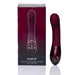 A burgundy-colored Kurve Dual Motor G-Spot Vibrator by Hot Octopuss stands next to its matching box. The customizable device features control buttons labeled "Treble" and "Bass" with plus and minus symbols. Its sleek design is highlighted, and the box showcases an image of the waterproof sex toy along with its specifications.