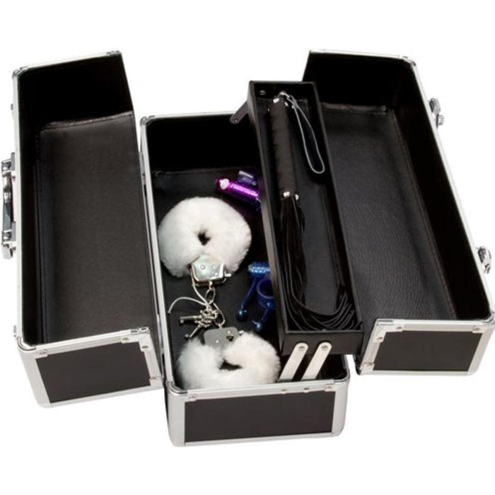 Lockable Sex Toy Storage Case Large - Black open and filled with toys