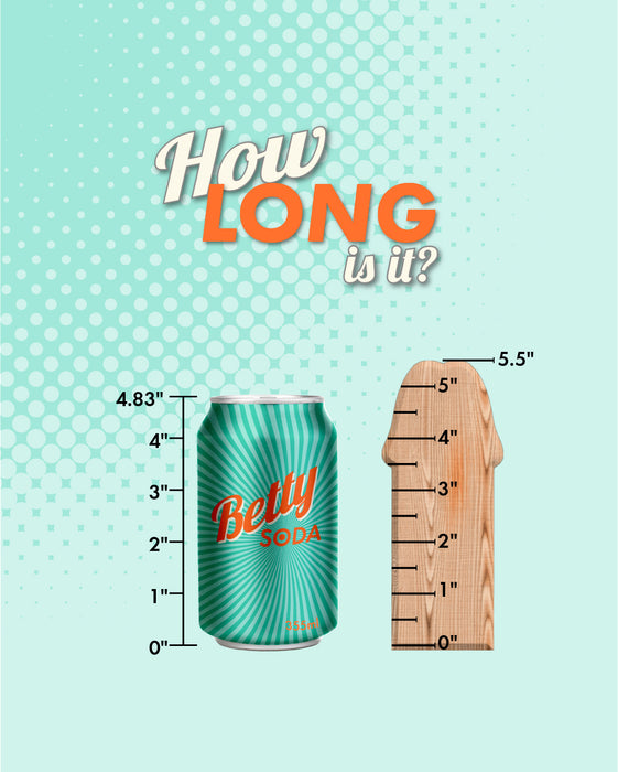 A playful and colorful infographic questioning "how long is it?" by comparing the height of a Sunrise Pink Ombre Glitter 7 inch Silicone Dildo by Lovely Planet to a wooden ruler, showing the dildo at approximately 4.83 inches tall and the ruler.