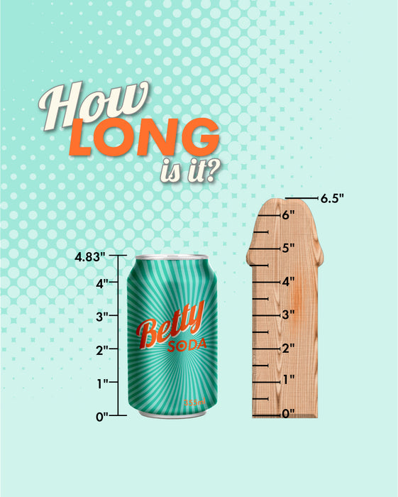 Comparing sizes: a standard soda can meets a mini wooden ruler on a playful dotted background - how long is it? Curve Toys' Simply Sweet 7" Rainbow Silicone Dildo varies in size for personalized pleasure.