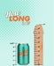 A visually playful comparison chart showing the height of a Mambo Realistic Vibrator by Blush alongside a wooden ruler, with a fun and quirky font emphasizing the question "how long is it?" against a dotted teal background.