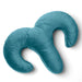 The Liberator Arie Toy Mount Snuggle Pillow, featuring a teal velvet S-shape with two curved arms and dual vibrator pockets, is displayed on a white background.