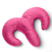 The Liberator Arie Toy Mount Snuggle Pillow, in bright pink with a velvet texture and extra curved arm, offers ergonomic head, neck, and body support plus two vibrator pockets. Shown against a white background.