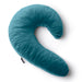 The Liberator Lune Snuggle Pillow with Vibrator Pocket is a teal, crescent-shaped side sleeper pillow with a soft, plush texture, shown on a white background.