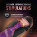 The digital image features the Blush Lickety Split Rechargeable Vibrating Thumping Stroker Silicone, highlighting phrases such as "Discover 10 Tongue Teasing Stimulations" and "10 Tongue Teasing Modes for Enhanced Sensations." The design includes an illustration showcasing the device's dynamic movements, promising swift satisfaction through its varying vibrating speeds.