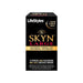 Image of a Lifestyles Condoms Lifestyles Skyn Large Polyisoprene (12 Pack) box. The black box with golden text and branding highlights "SKYN" in large font. The box proudly announces "NEW Larger Size!" and "CLOSEST THING TO WEARING NOTHING," indicating it contains 12 premium large polyisoprene non-latex lubricated condoms.