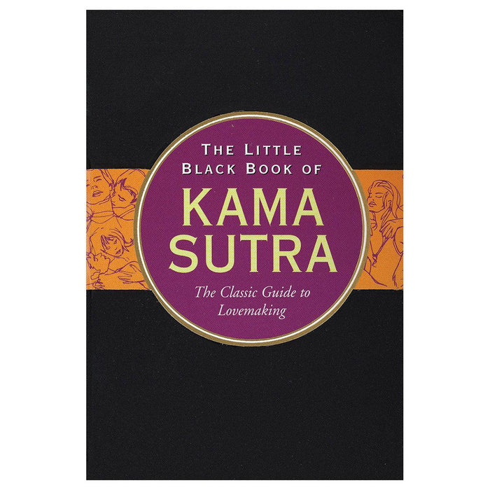 The cover of 'the Little Black Book of Kama Sutra' by Peter Pauper Press, presenting itself as a classic guide to lovemaking positions, with an ornate circular emblem and illustrated figures along the binding.