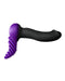 Ergonomically designed Bananapants Luvgrind Soft Silicone Stroker with a purple head and ribbed silicone handle, isolated on a white background.