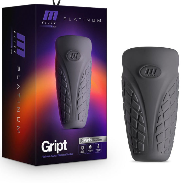 M Elite Platinum Penis Stroker - Gript next to box 