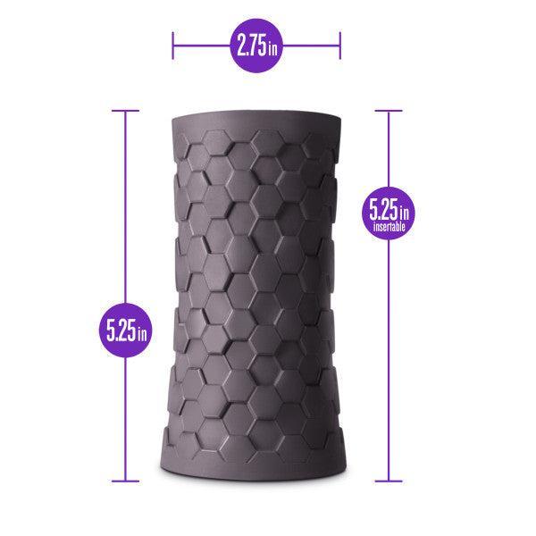 M Elite Platinum Penis Stroker - Hekx graphic showing size 